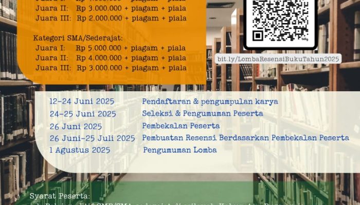 Dinas Perpustakaan Purworejo Gelar Lomba Resensi Buku, Hadiah Puluhan Juta untuk Pelajar