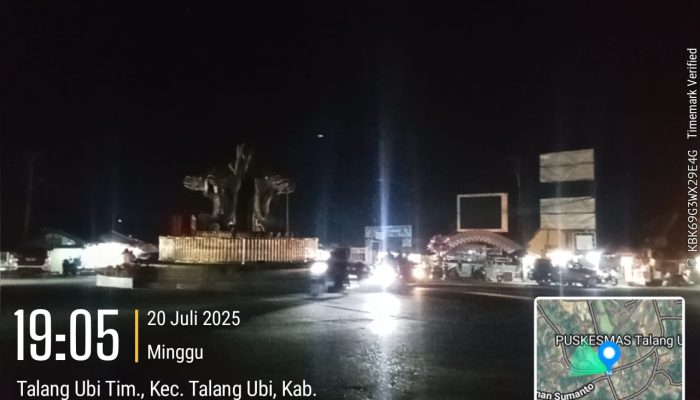 Tugu Ikan Serandang Simpang Lima Icon Kota Kabupaten Pali Gelap Gulita