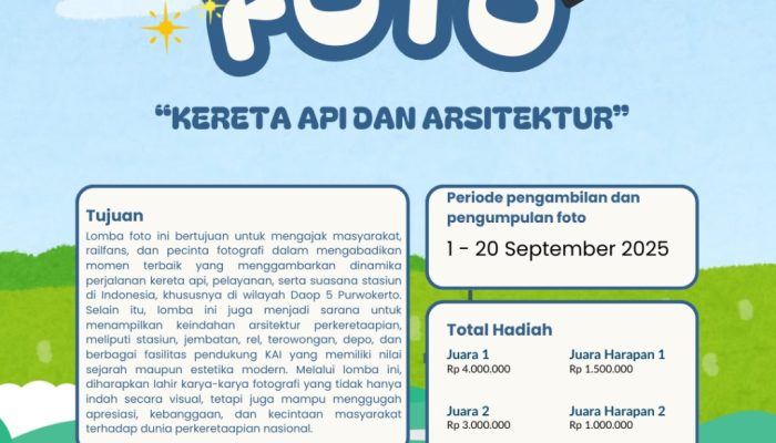 KAI Daop 5 Gelar Lomba Foto Bertema “Kereta Api dan Arsitektur”