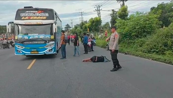 Satlantas Polres Prabumulih Respon Cepat Lakalantas Bus vs Sepeda Motor