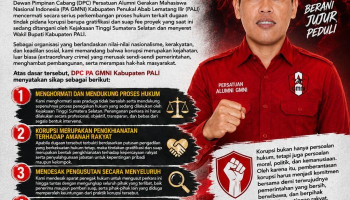 GMNI PALI ke Penegak Hukum: Usut Tuntas Kasus Wabup, Jangan Ada yang Lolos