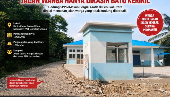 Gedung yang digagas untuk menyukseskan Program Unggulan Presiden Prabowo Makan Bergizi Gratis, itu memakan jalan masyarakat yang sudah permanen cor beton