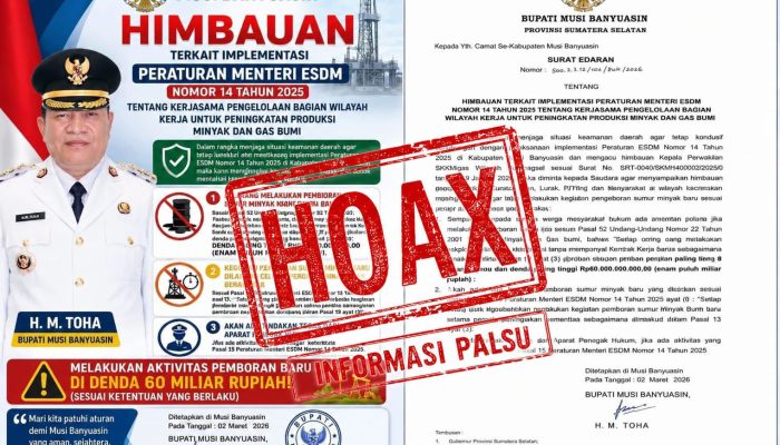 Pemkab Musi Banyuasin Tegaskan Surat Edaran Terkait Implementasi Permen ESDM Nomor 14 Tahun 2025 adalah palsu dan hoaks