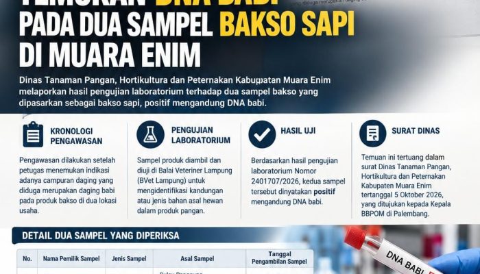 HASIL UJI LABORATORIUM TEMUKAN DNA BABI PADA DUA SAMPEL BAKSO SAPI DI MUARA ENIM